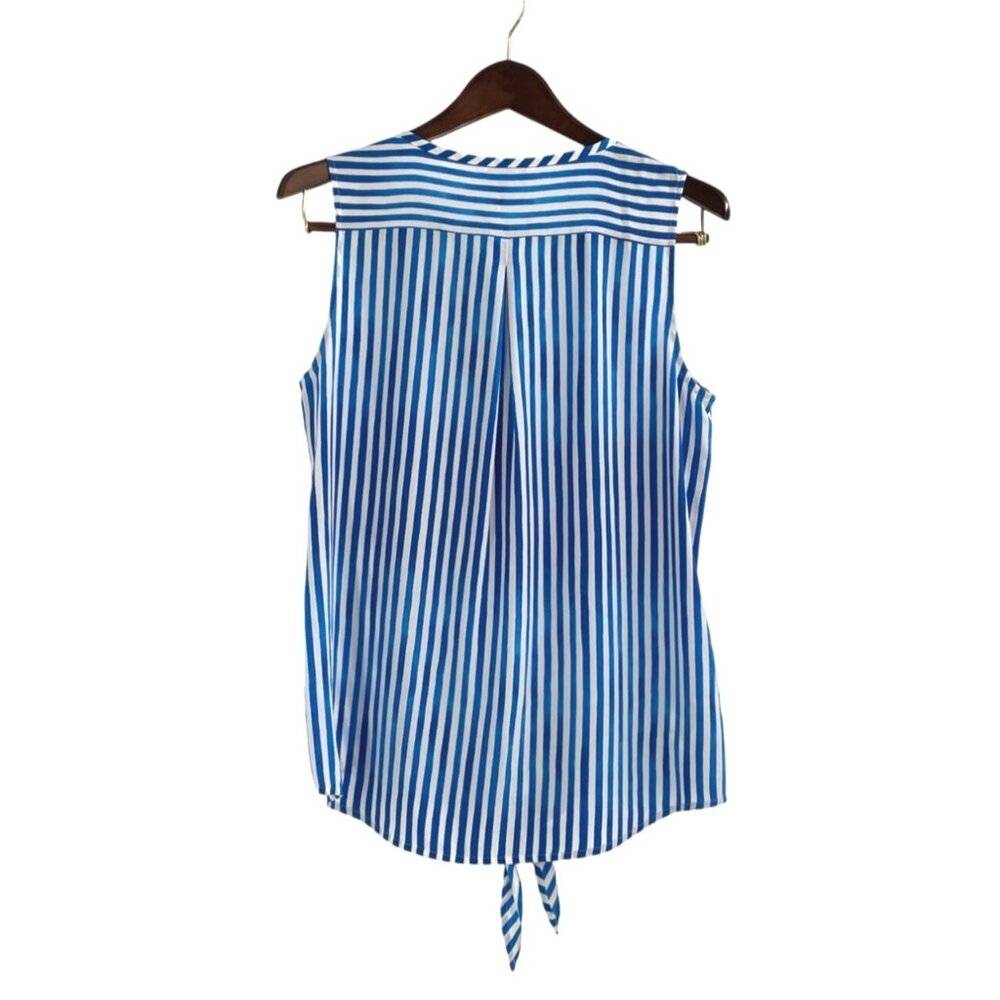 Tommy Bahama Womens Small Striped Silk Sleeveless Tie Front Blouse Blue White - Picture 3 of 7